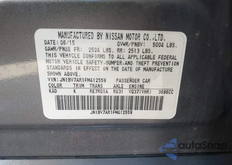 2015 Infiniti Q50 z USA, uszkodzony, nr VIN JN1BV7AR1FM412559